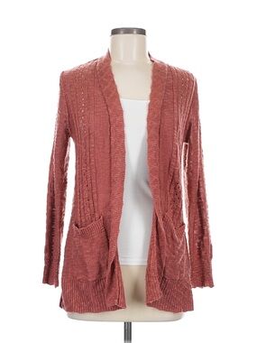 Open-Front Knit Cardigan Sweater in Dusty Rose